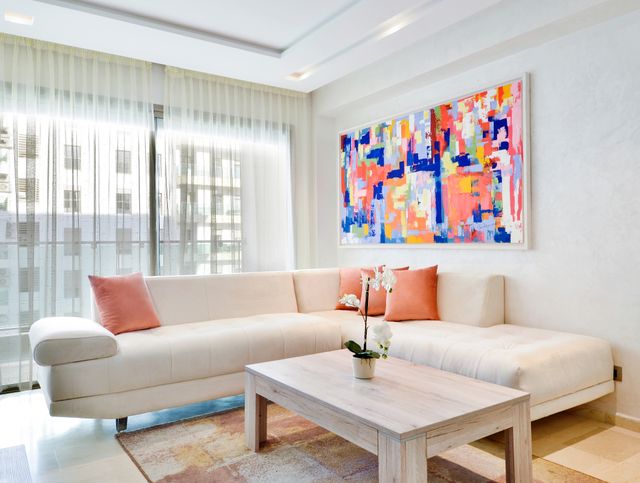 modern apartment living room with abstract art