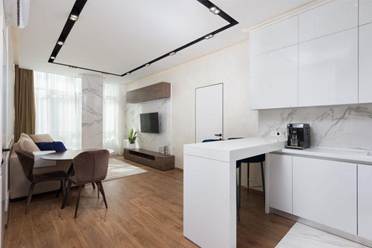 Contemporary open living and kitchen area